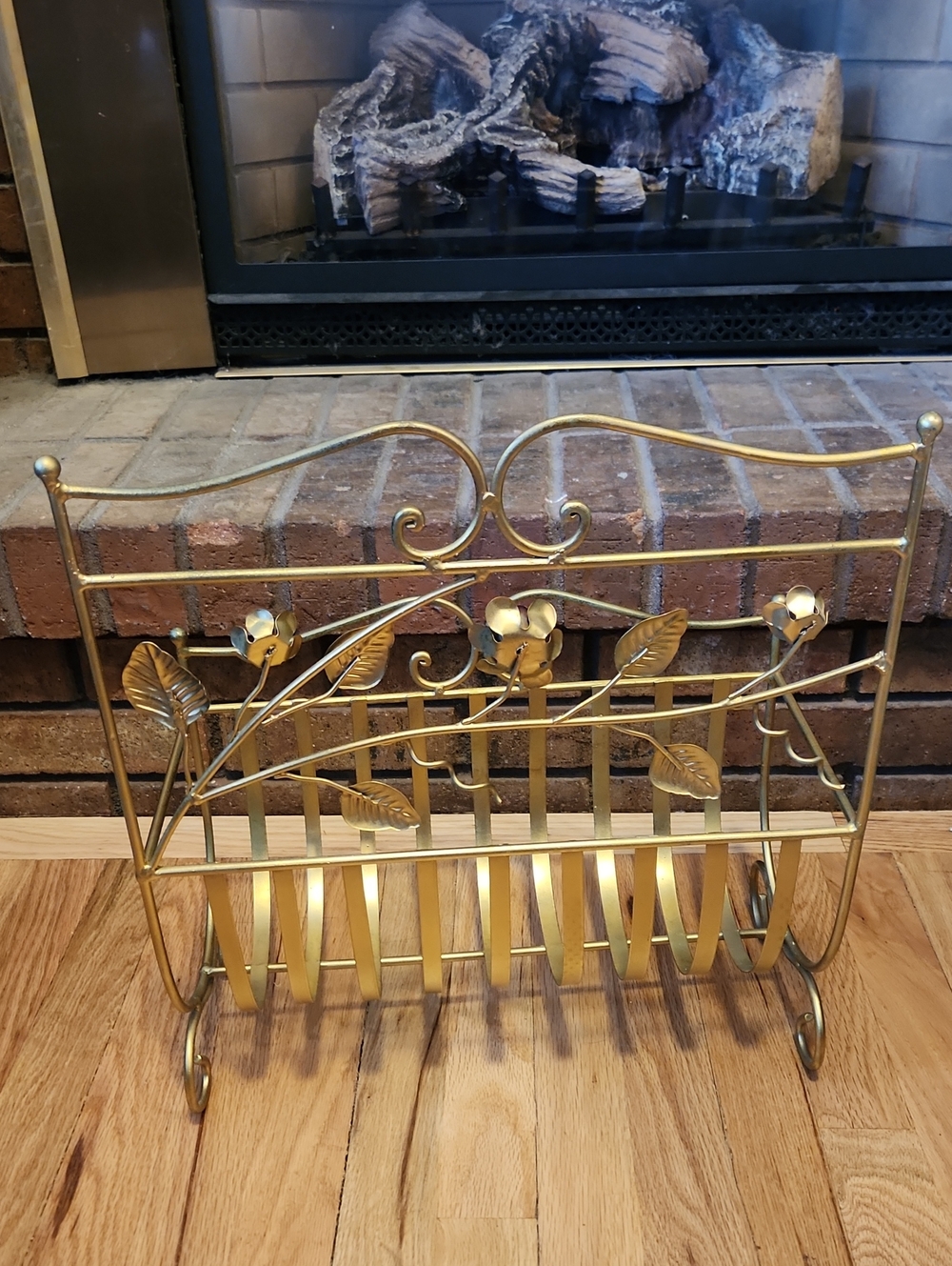 Gold Metal Magazine Rack Floral Accents Vintage MCM Hollywood Regency Florentine - Picture 4 of 10